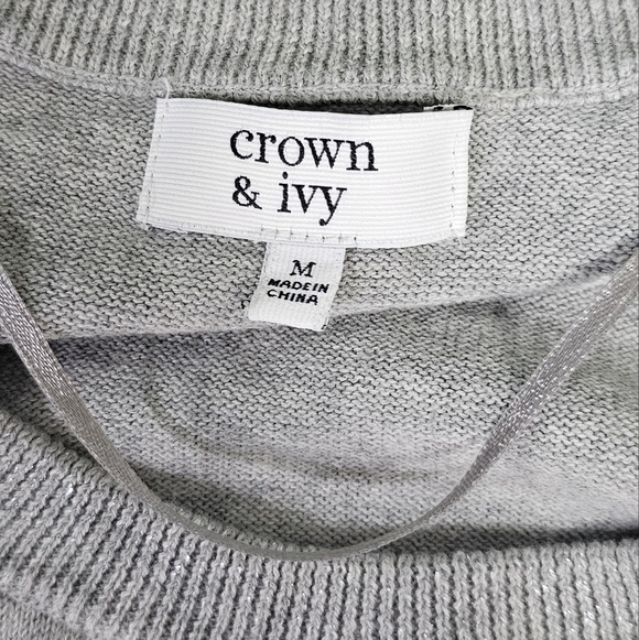 CROWN & IVY | 100% COTTON CROPPED SLEEVE CREW NECK SEQUIN SWEATER - NWOT! - Picture 11 of 13